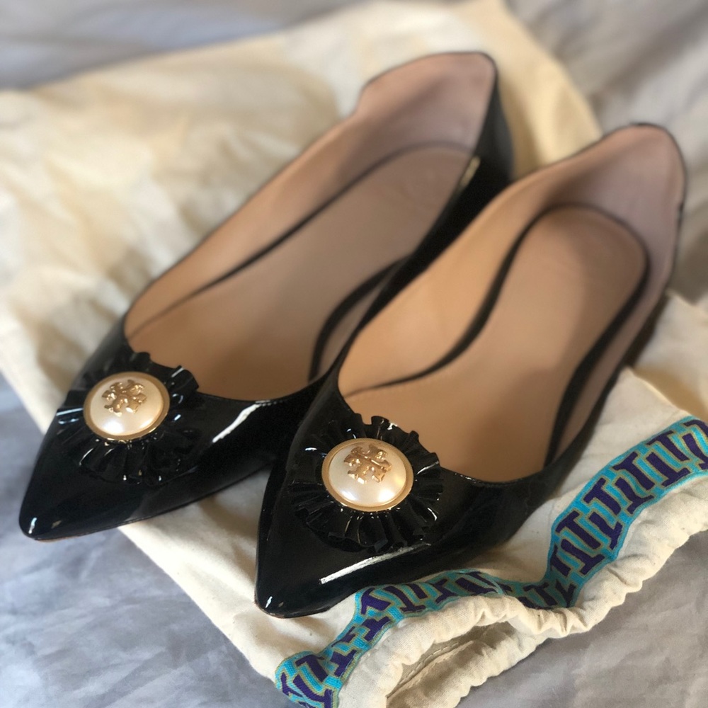 Tory Burch Patent Leather Melody Pearl Flats